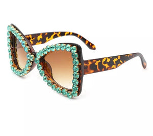 Tortoiseshell/Turquoise Rhinestone trimmed BowKnot Sunglasses